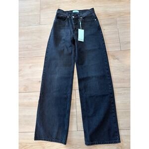 Revice Denim Venus Flares Jeans Washed Black Crossover Fly Wide Leg Size 23 NWT